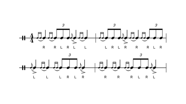 Double Ratamaflam drum rudiment notation